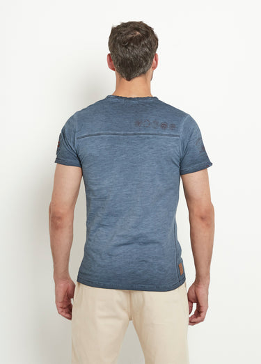 T-shirt petit col V avec détails used Indigo