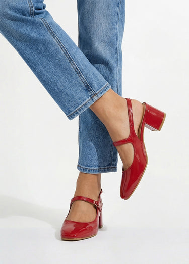 Escarpins babies vernis talon carré Rouge
