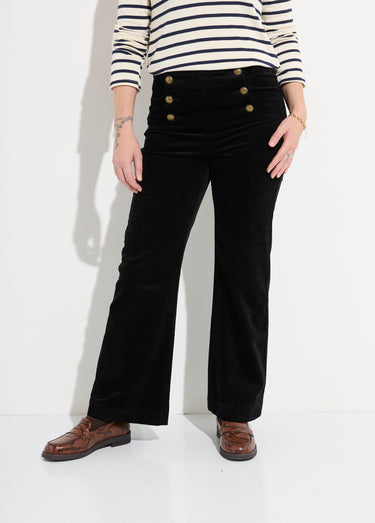 Pantalon à pont en velours coupe flare Noir