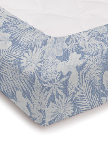 Drap-housse flanelle coton imprimé végétal Bleu