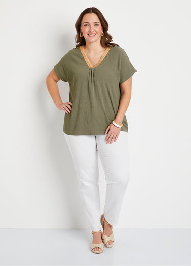 T-shirt long ample uni brodé Vert Tilleul