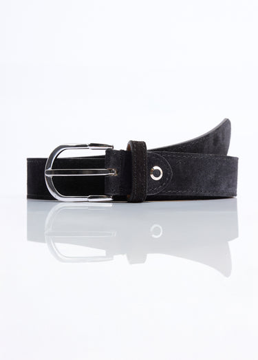Ceinture fine cuir suédé boucle arrondie Noir