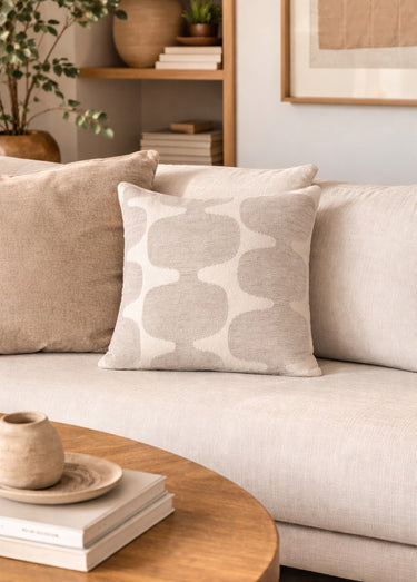 Coussin carré, motif organique velours Gris