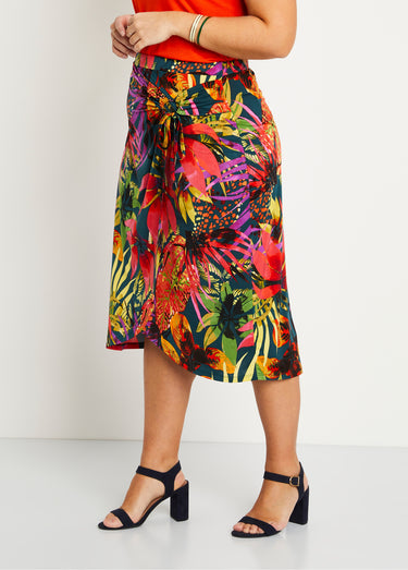 Jupe longue droite imprimé exotique Multicolore
