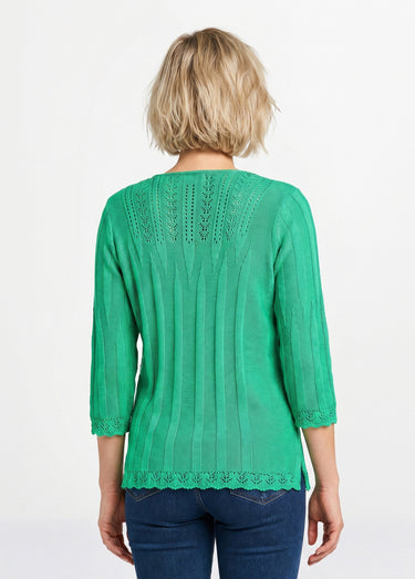 Pull court ajouré col rond Vert