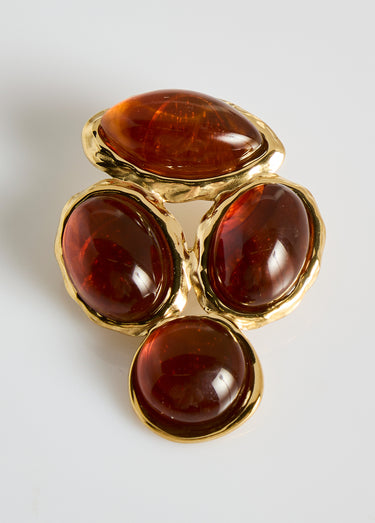 Broche acier inox avec cabochons résine Marron