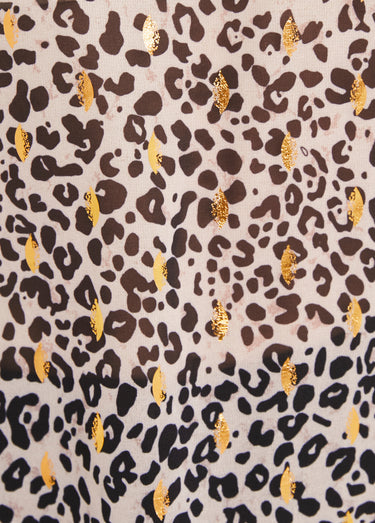 Tunique évasée voile imprimé léopard brillant Noir/Beige