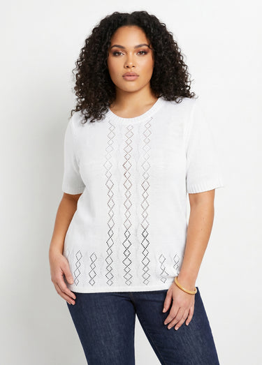 Pull ajouré perlé manches courtes Blanc
