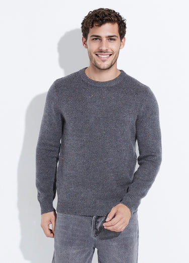 Pull maille mouchetée avec col rond Gris