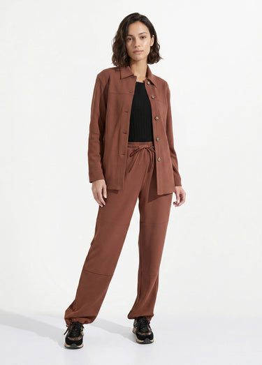 Surchemise boutonnée maille crêpe unie Marron