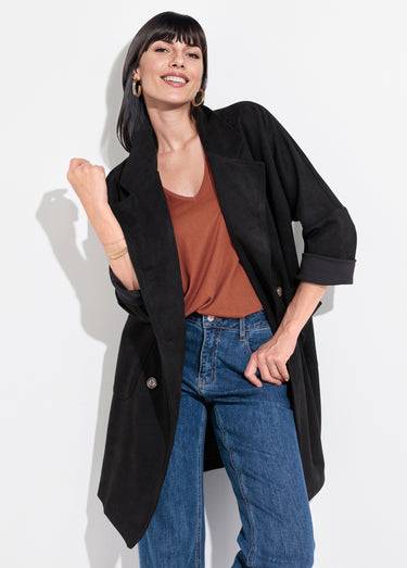 Trench souple long double boutonnage Noir