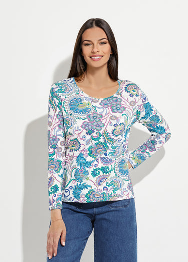 T-shirt manches longues imprimé pastel Fond Ecru