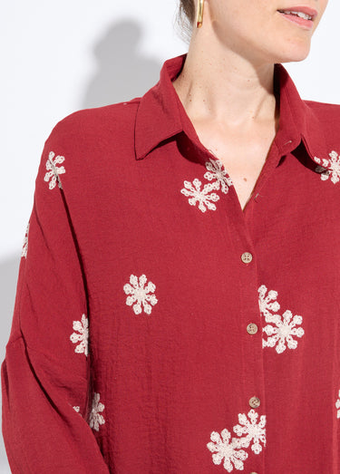 Chemisier avec broderies fleurs stylisées Bordeaux