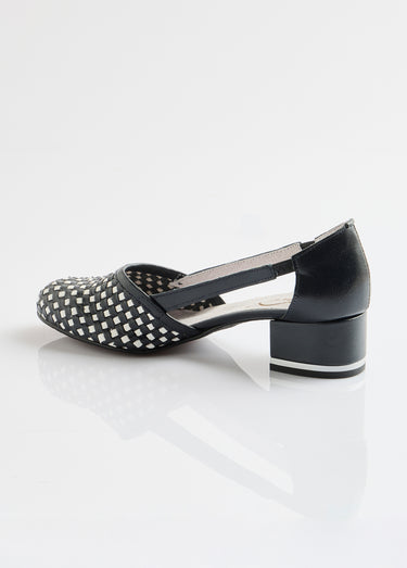 Escarpins à talon cuir Marine / Blanc