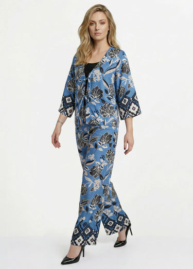 Tunique satinée, motif fleurs d'Orient Bleu Imprime