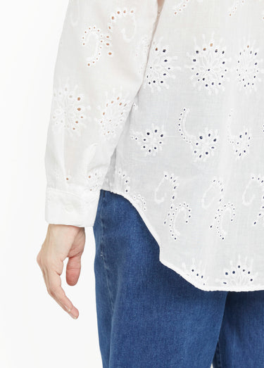 Chemisier coton avec broderie anglaise Blanc