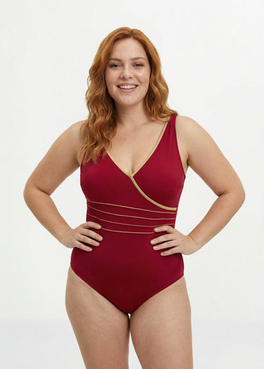 Maillot de bain 1 pièce forme cache cœur Rouge