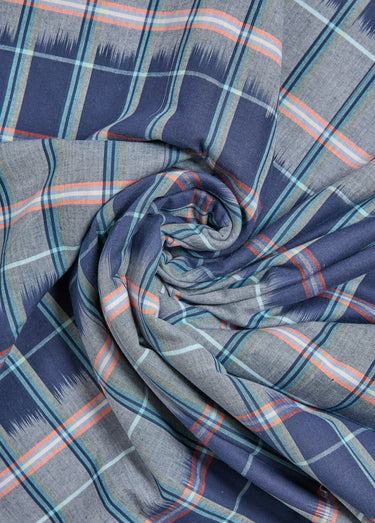 Coupon tissu carreaux fantaisie, Outremer Carreaux Bleu