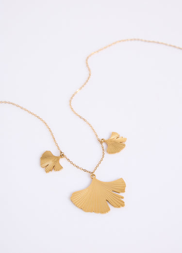 Collier avec breloques ginkgo acier inoxydable doré Dore