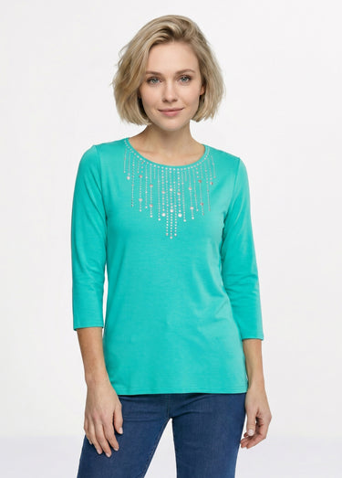 T-shirt manches 3/4 clouté fantaisie Vert