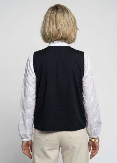 Gilet brodé sans manches toile coton Noir/Ecru