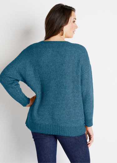 Pull maille chinée perlée torsadée col rond Canard