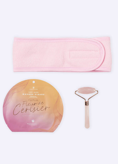 Coffret visage + masseur pierre de jade Rose