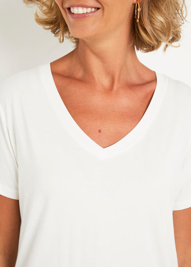 T-shirt fluide col V manches courtes Blanc