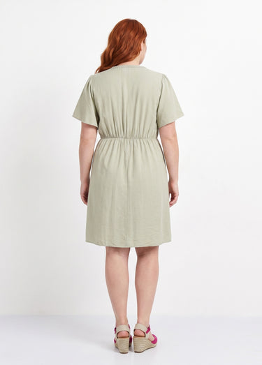 Robe courte col V, avec ganse tressée Kaki