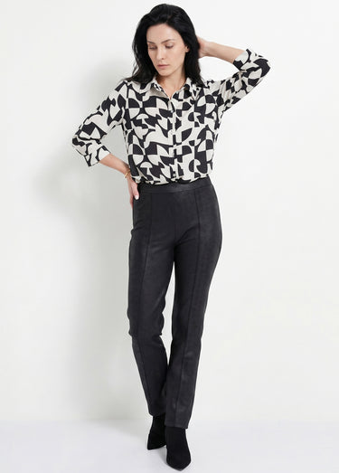 Pantalon droit enduit, semi-élastiqué Noir