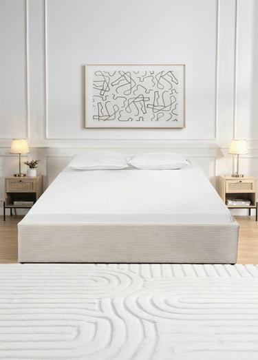 Lit coffre avec sommier, velours cotelé Beige