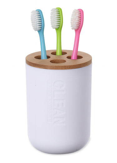 Porte brosse à dents en bambou, Letters Blanc/Bambou