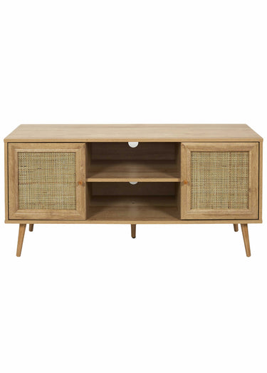 Meuble TV bas en bois et cannage Marron