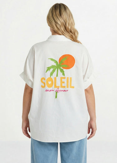 Chemisier uni, broderies thème Summer Blanc / Multicolore
