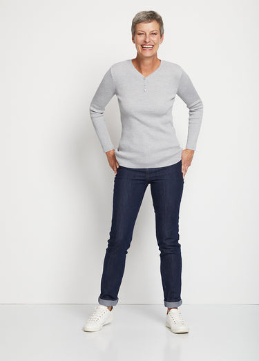Pull encolure tunisienne avec laine mérinos Gris Chine