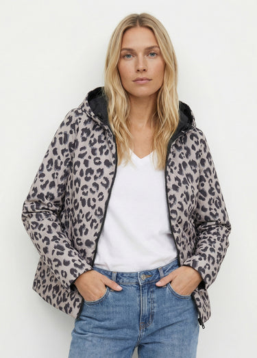 Coupe vent déperlant court motif léopard Noir/Leopard