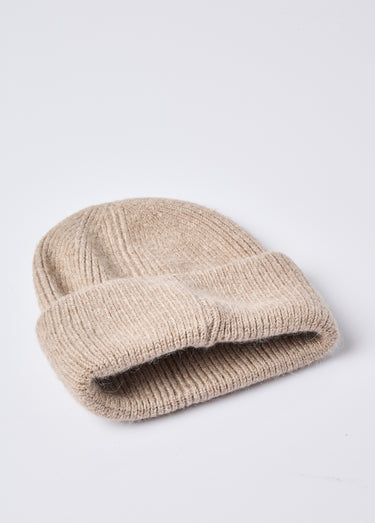 Bonnet en maille cotelée avec angora Taupe