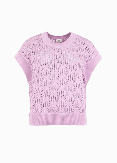 Pull maille ajourée manches courtes Lilas