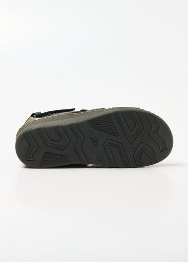Sandales cuir brodé grande largeur Noir