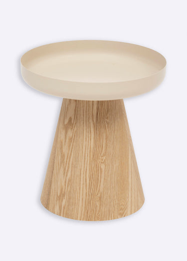 Table d'appoint métal, pied conique bois Beige