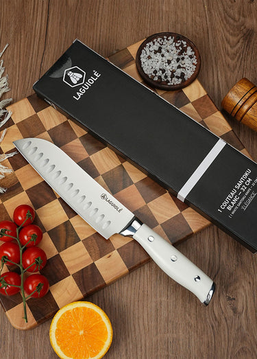Grand couteau Santoku lame forgée, Elégance Blanc