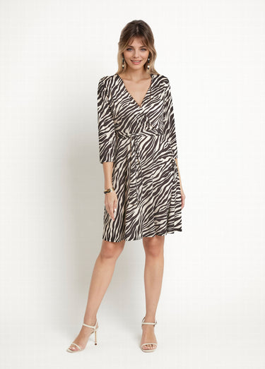 Robe courte stretch cache-cœur, motif zèbre Zebre
