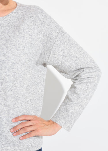 Pull col rond dégagé chaud avec laine Gris Clair
