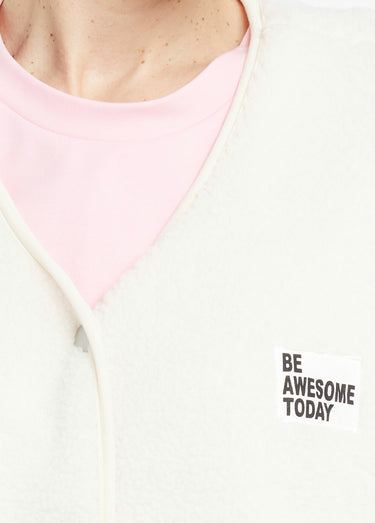 Gilet sherpa sans manches, patch Awesome Ecru