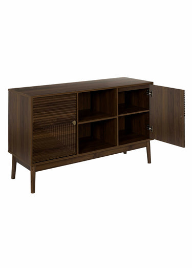 Buffet 2 portes en bois foncé rainuré Marron