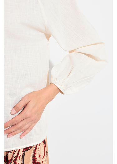 Blouse ample col V fantaisie lien à nouer Beige
