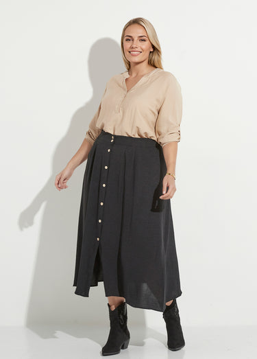 Blouse col V unie à manches longues Beige