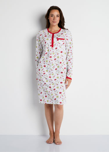 Chemise de nuit boutonnée coton imprimé mi longue Rubis