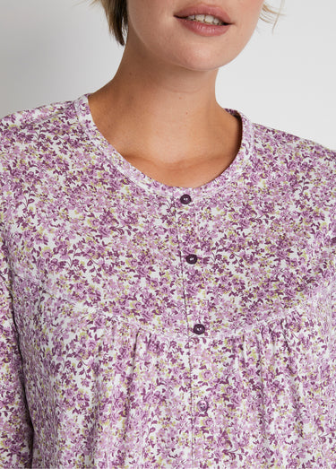 Chemise de nuit longue imprimée coton Imprime Prune