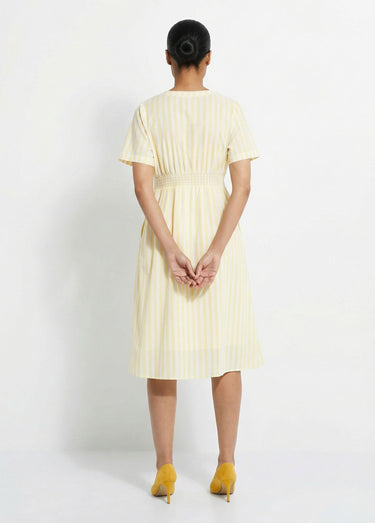 Robe taille haute pur coton à rayures Jaune rayé